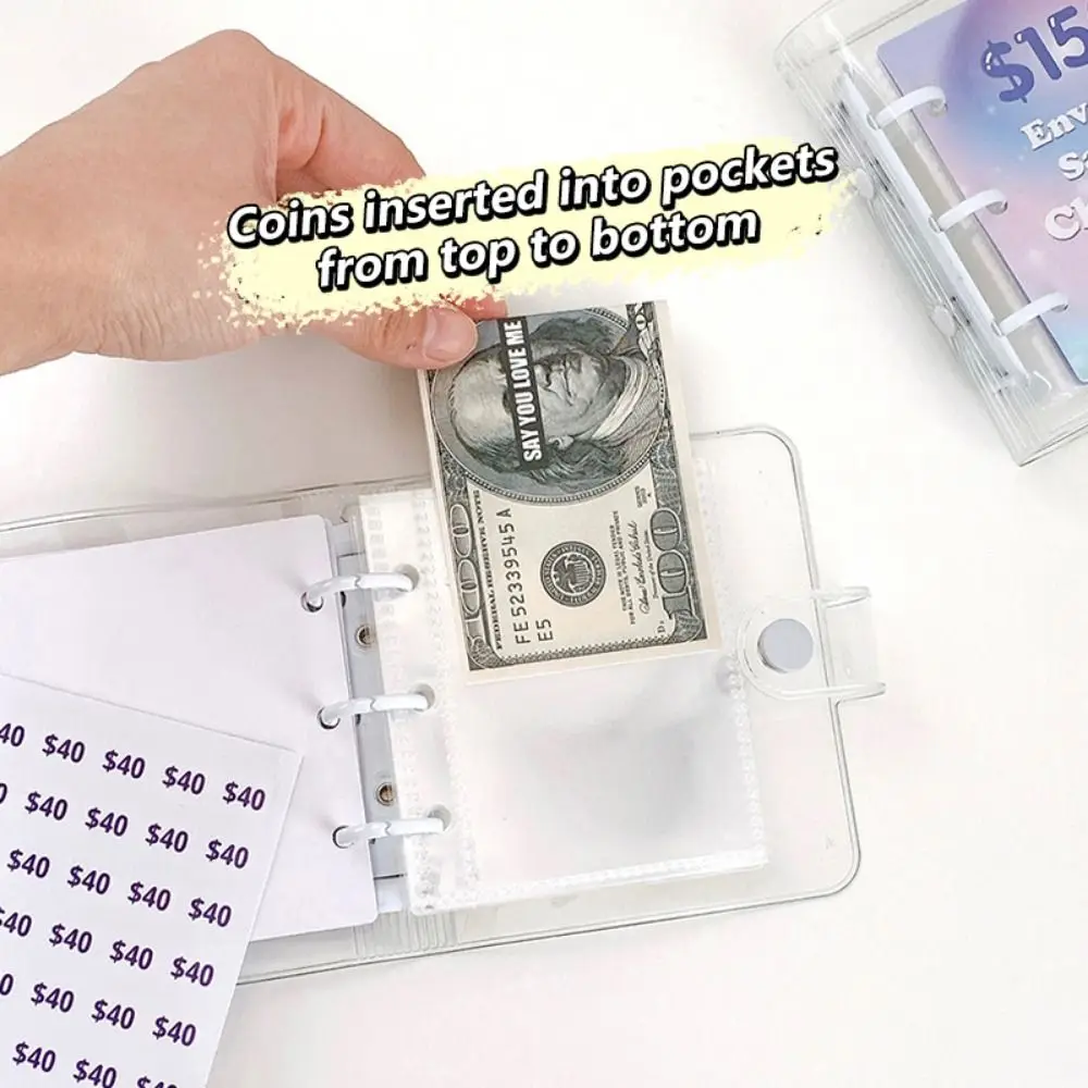 Transparent Savings Challenge Binder Waterproof Tear Resistant Envelope Challenge Binder PVC Loose Leaf Mini Budget Binder