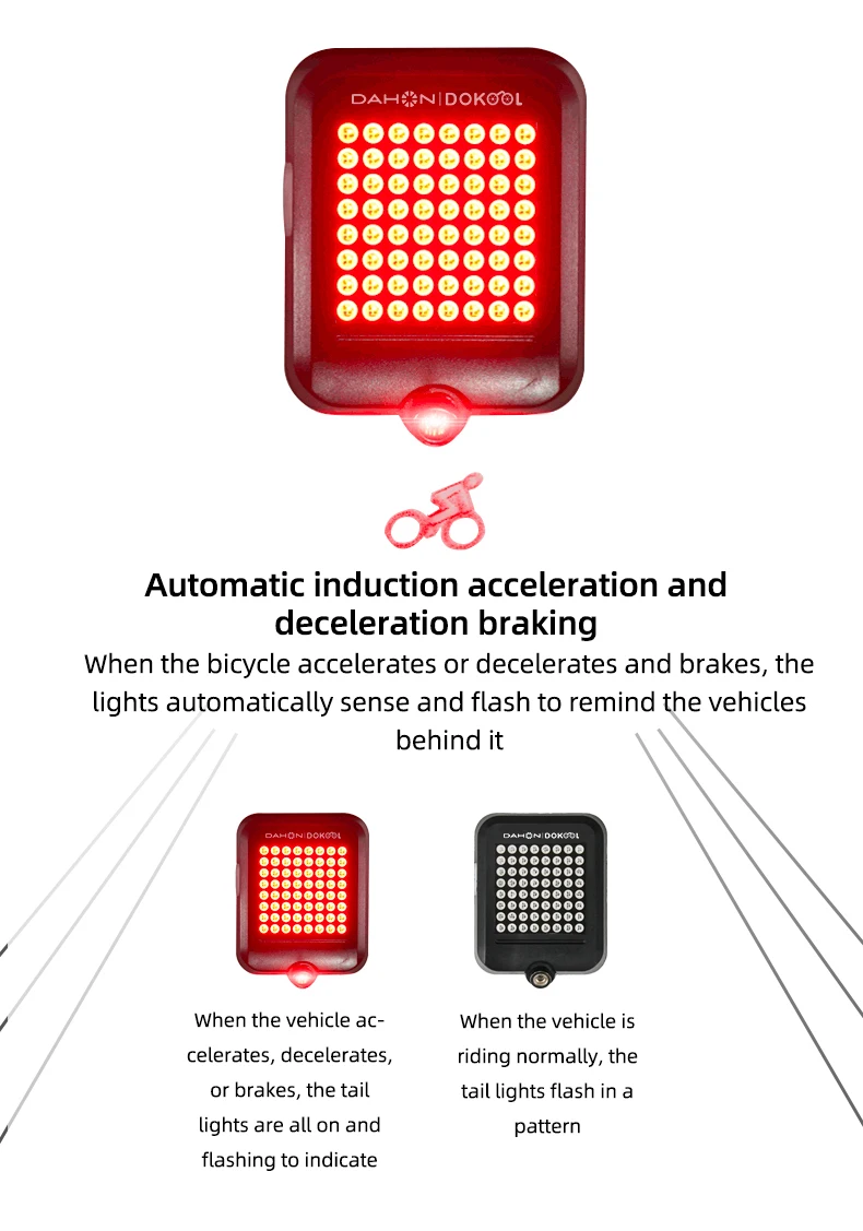 For Dahon Fully Automatic Folding Bicycle Smart Turn Signal MTB Dangerous Warning Light Electric Bike Stop Lamp USB Rechargeable