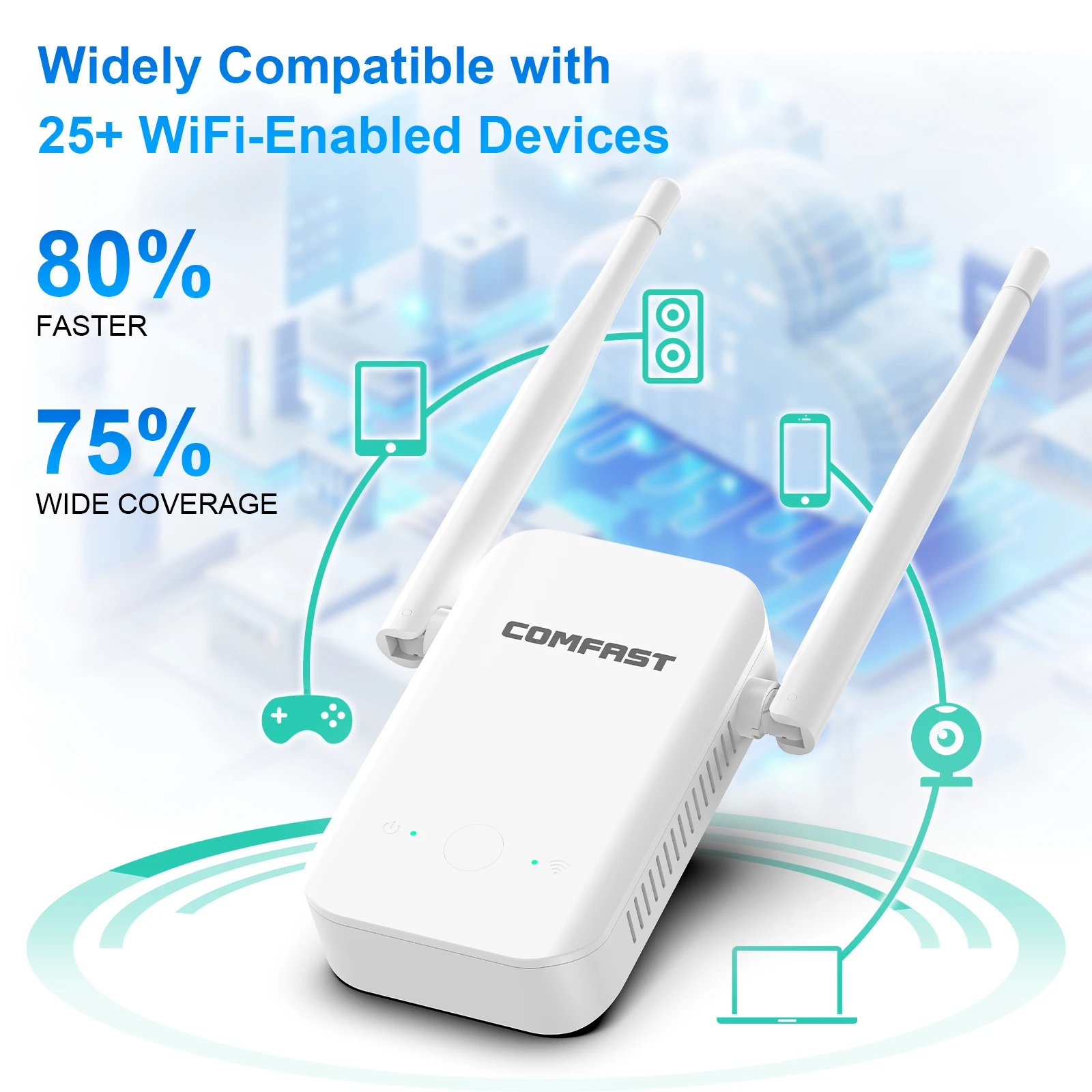 Comfast Ripetitore WiFi Wireless 300Mbps 2.4G Ripetitore Espansore di Rete Gamma 802.11b/g/n Ripetitore WiFi Wireless Ripetitore Ripetitore