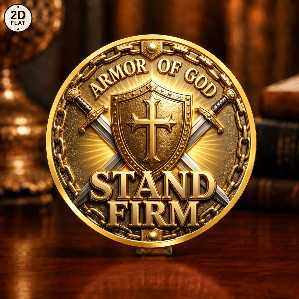 1pc Fear No Evil Lion Armor of God Metal Challenge Coin God Is My Strength Stand Firm Collectible Medal Religious Souvenir Gifts