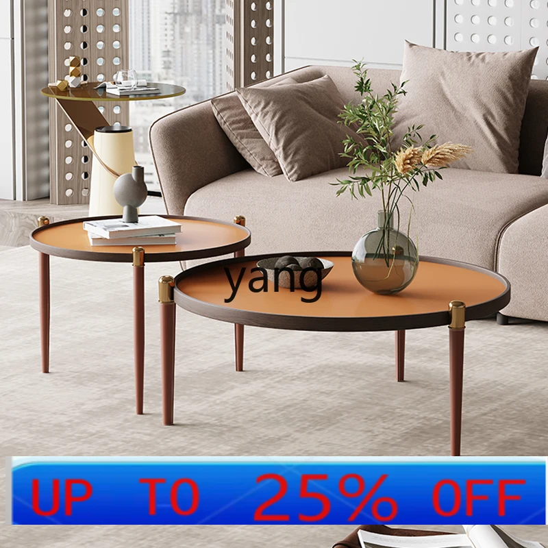 

LMMItalian minimalist coffee table simple modern saddle leather size round tea table creative light luxury small side table