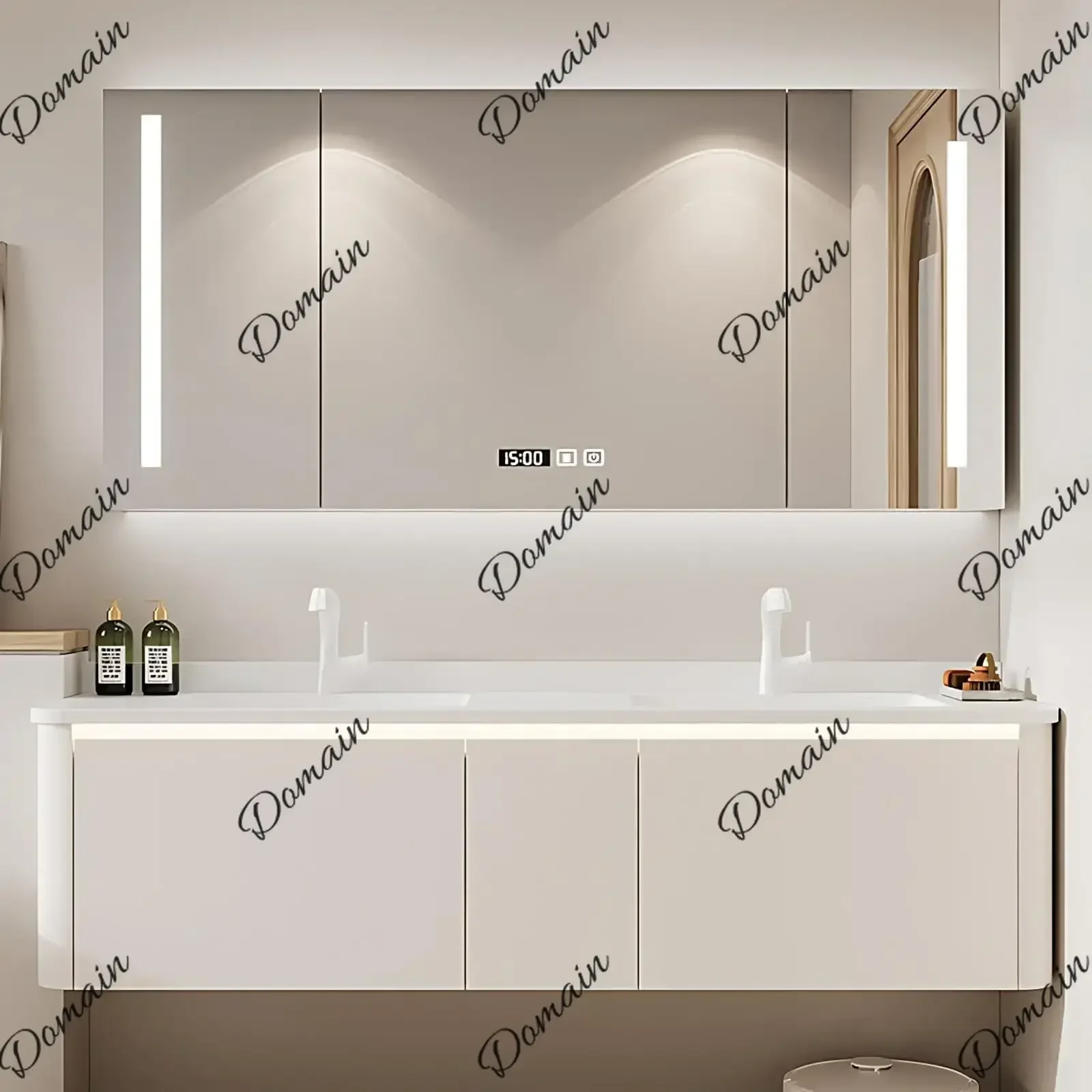 XY 64IN Luxury Bathroom Vanity With Double Sinks - Modern Suspended Bathroom Vanities, Intelligent Defogging, LED Lamp & Time Di