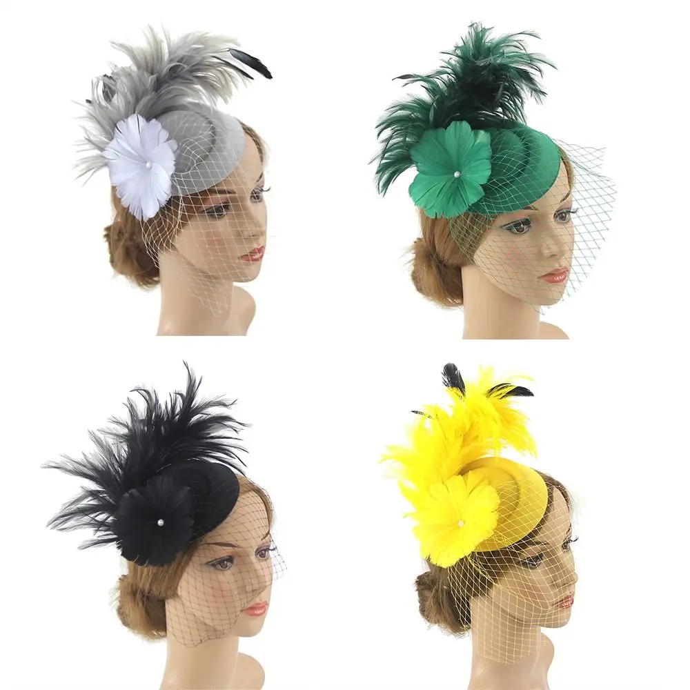 Lady Fascinators Hat Women Flower Mesh Ribbons Feathers Fedoras Hat Headband or a Clip Cocktail Tea Party Headwewar for Girls