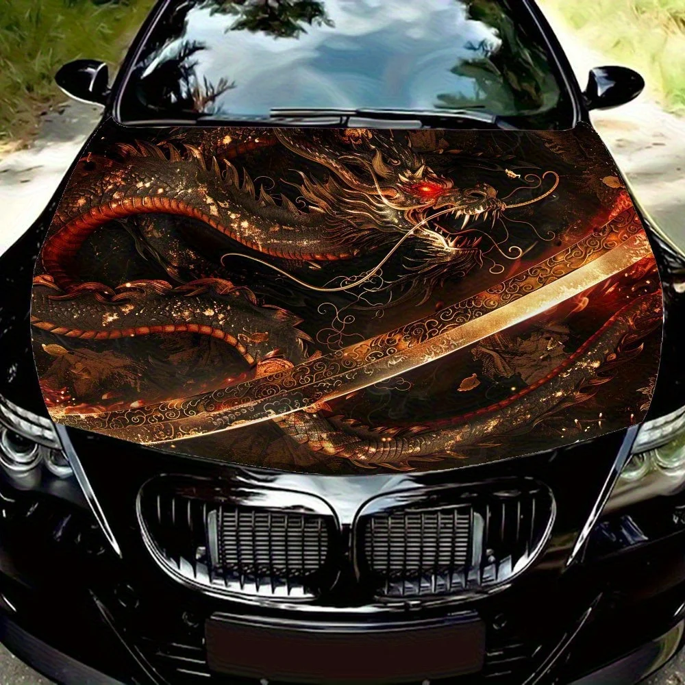 

Spiral Black Dragon Car Hood Decal - Vibrant PVC Sticker For Cars, Trucks Self-Adhesive & Durable Fit Hood Decoration, Car Acces