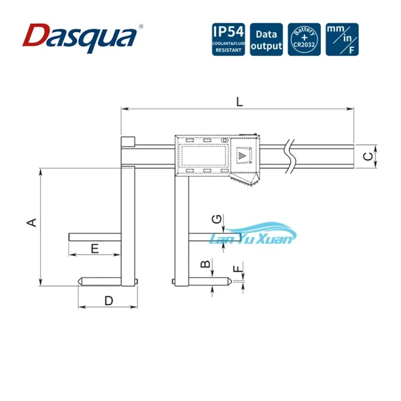 Dasqua Solid Stainless Steel 100-500mm Easy Out&Inside Digital Caliper for Brake Drum Measurement