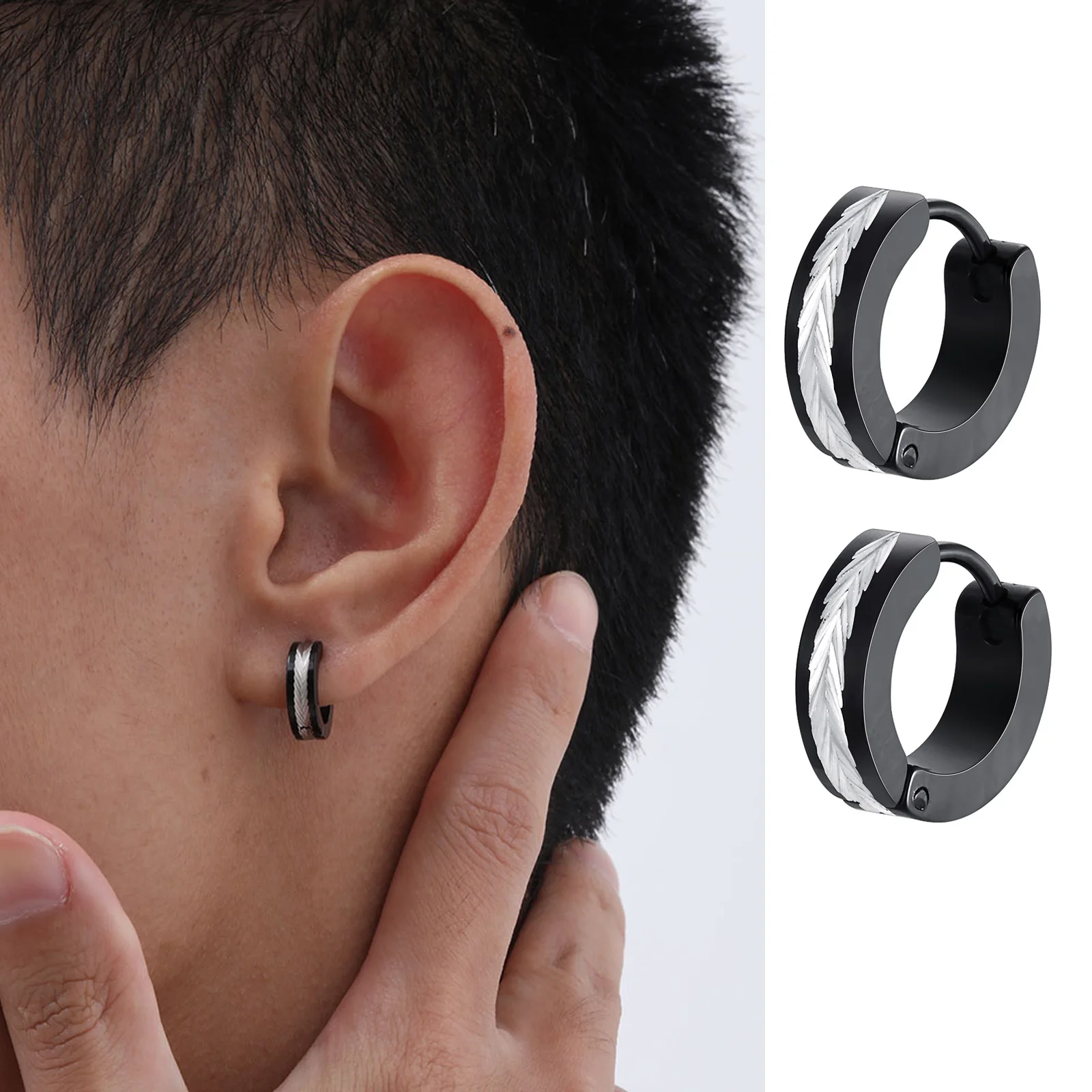 New Stainless Steel Hoop Earrings for Men,Waterproof Two Tone Huggies Earrings,Trendy Simple Jewelry Gifts