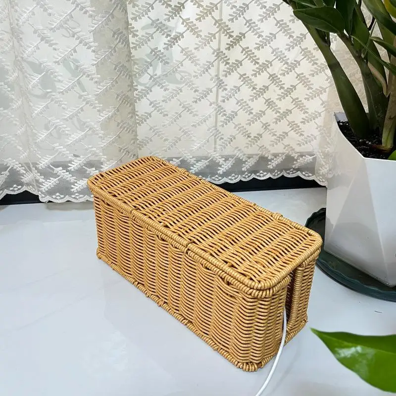 Extra Large Hand-Woven Charging Station Storage Box Durable Cable Management Basket for Multiple USB Cables Home