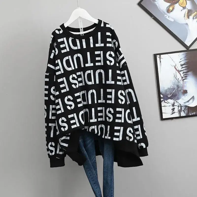 2023 Autumn and Winter Women\'s Solid Round Neck Long Sleeve Letter Pullover Sweater Fashion Casual Formal Office Lady Tops