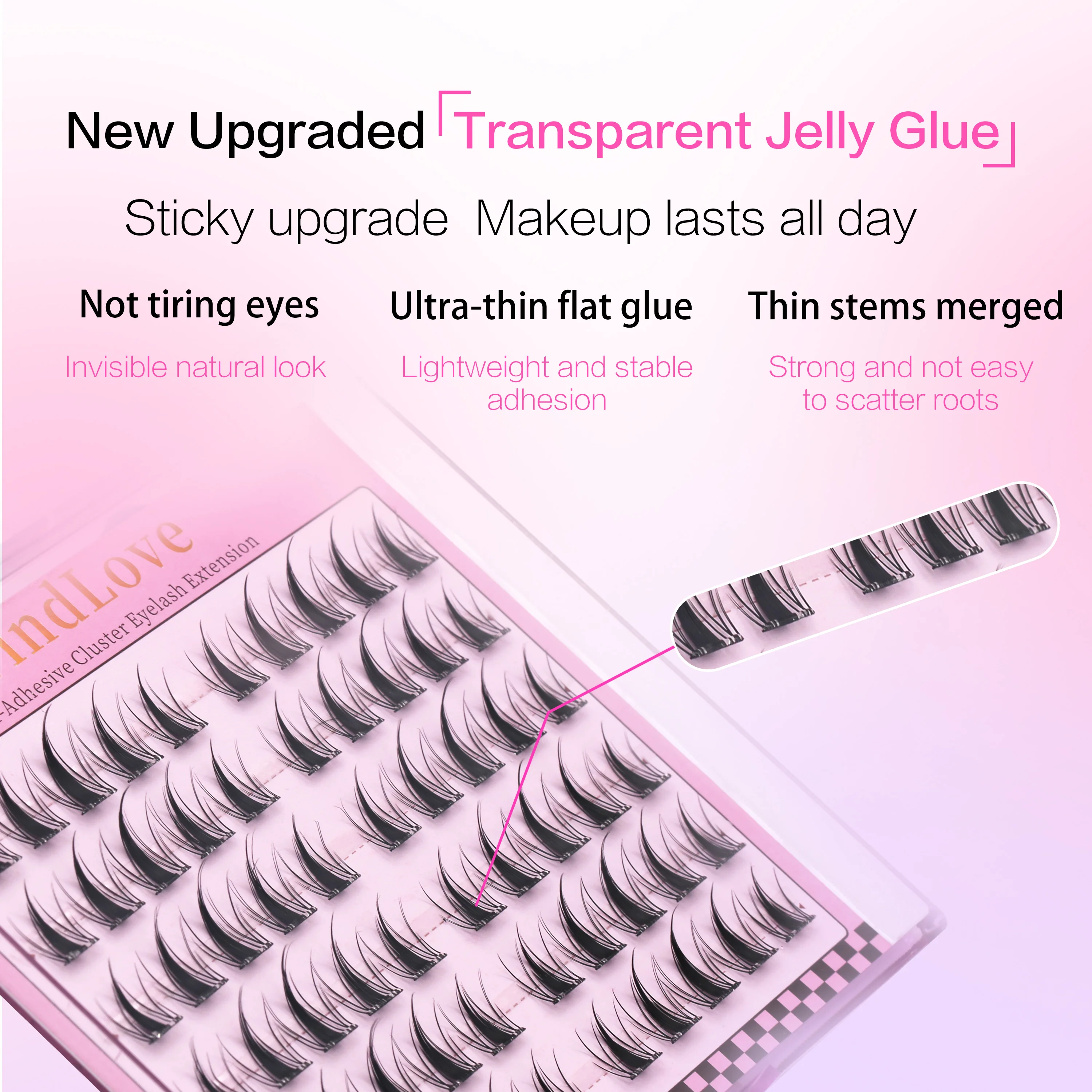 60Clusters Findlove Sweet Thick Type Press-on Glue Free Lashes Comtable Wear Enlarge Eyes Rabbit Eif Bright Fresh Lash Extension