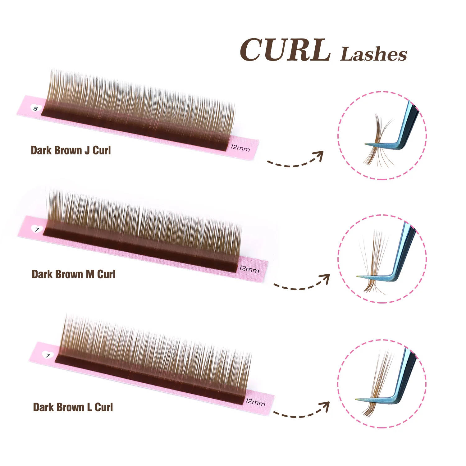 Lashprofessor L M Curl Braun Einzelne Wimpernverlängerungen J C CC D DD Kaschmir-Wimpern Hell/Mittel/Braun/Dunkelbraun Kollektion – Detail 4