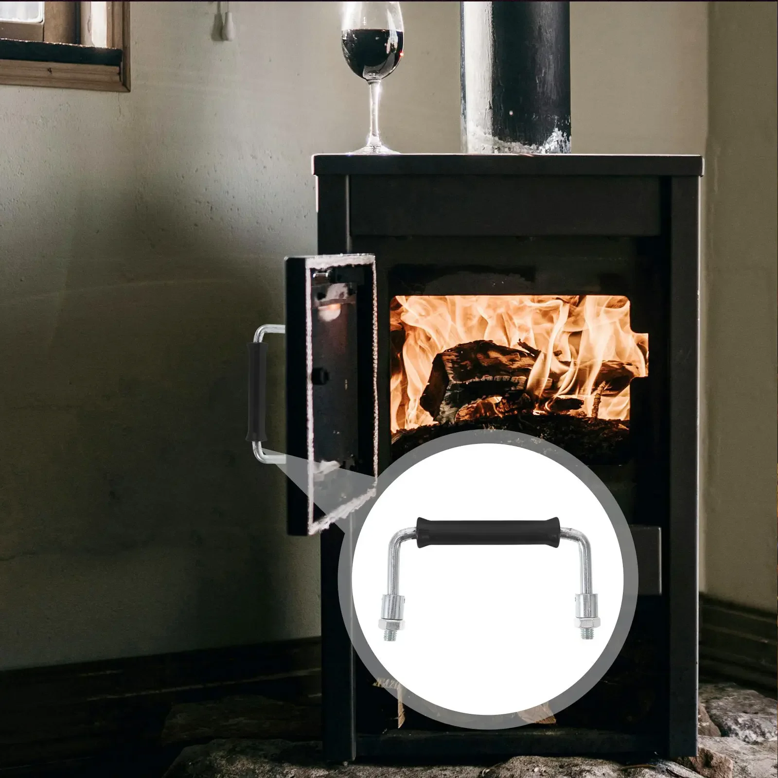 Foldable Heat Resistant U-Shaped Fireplace Door Handle Replacement for Coal Wood Stoves Stove Accessories Boiler Door Handle