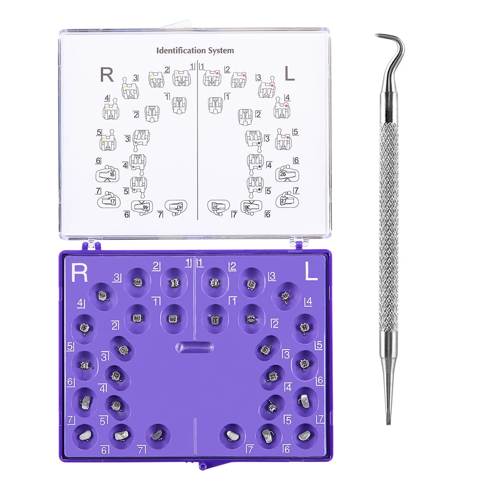 AZDENT 5 Boxen zahnärztliche kieferorthopädische Metallklammern mit Bukkalröhrchen, passive selbstligierende Roth/MBT 0,022 345 Haken MIM Mesh Base – Detail 1