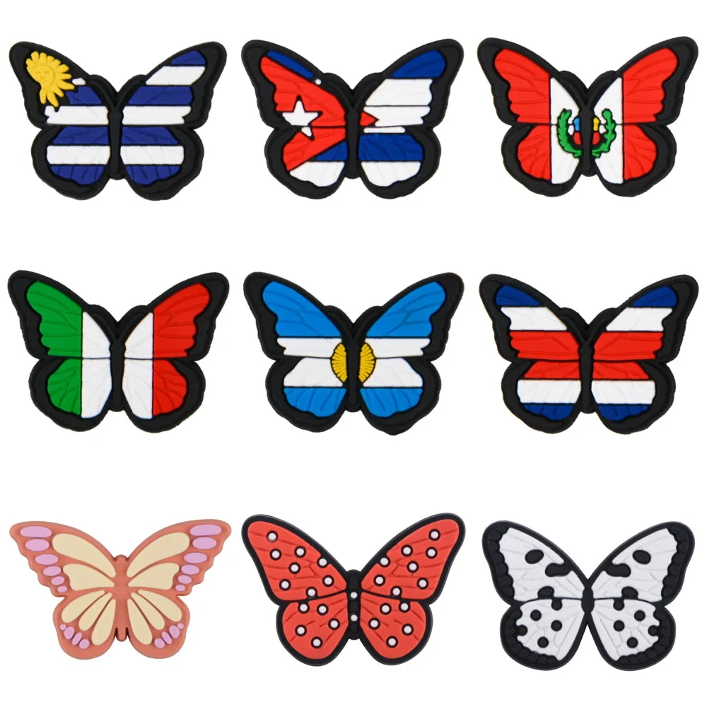 1pcs Beauty Bling Colorful Butterflies Shoe Decoration Charms National Flag Shoe Charms Cute Wave Point Clog Charm Party Favor