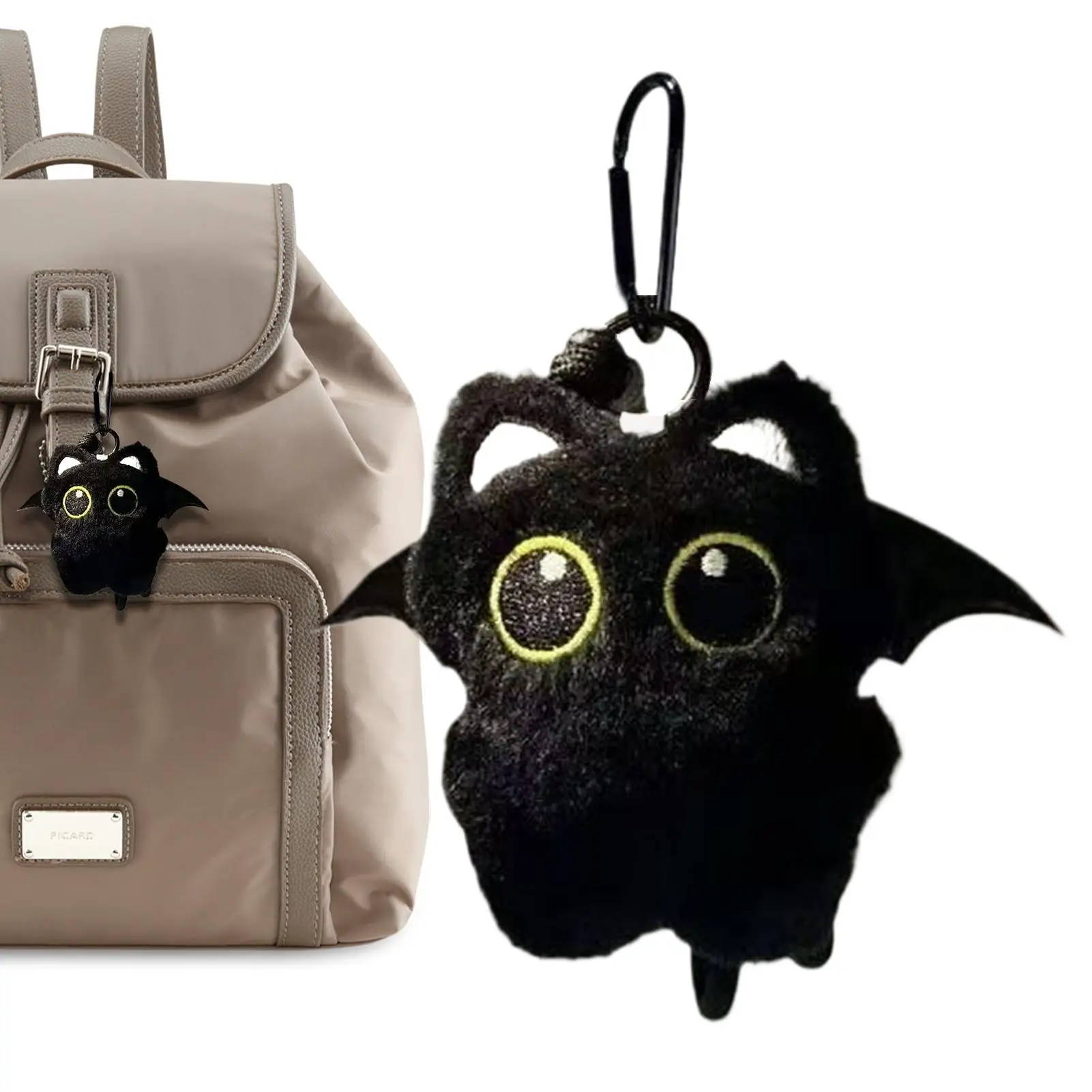 Breloczek Pluszowy Czarny Kot - Uroczy Miękki Wisiorek na Halloween do Torebki, Torby, Prezent dla Dorosłych i Dzieci