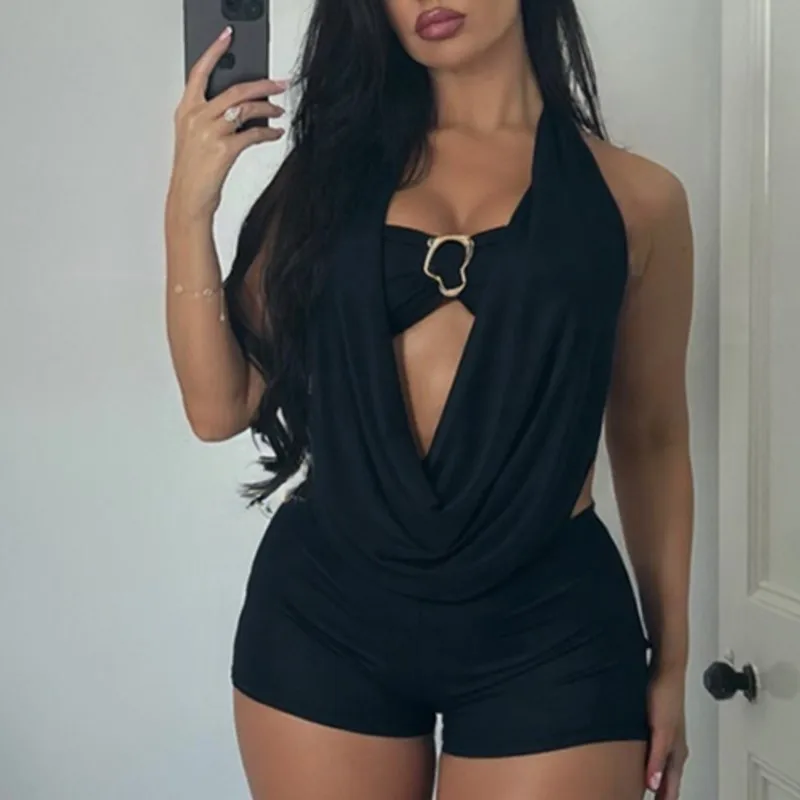 

Women's Jumpsuit Suit 2026 New Summer Fashion Sexy Solid Color Tube Top With Halter Neck Bodycon Jumpsuit Suits Women Clothing