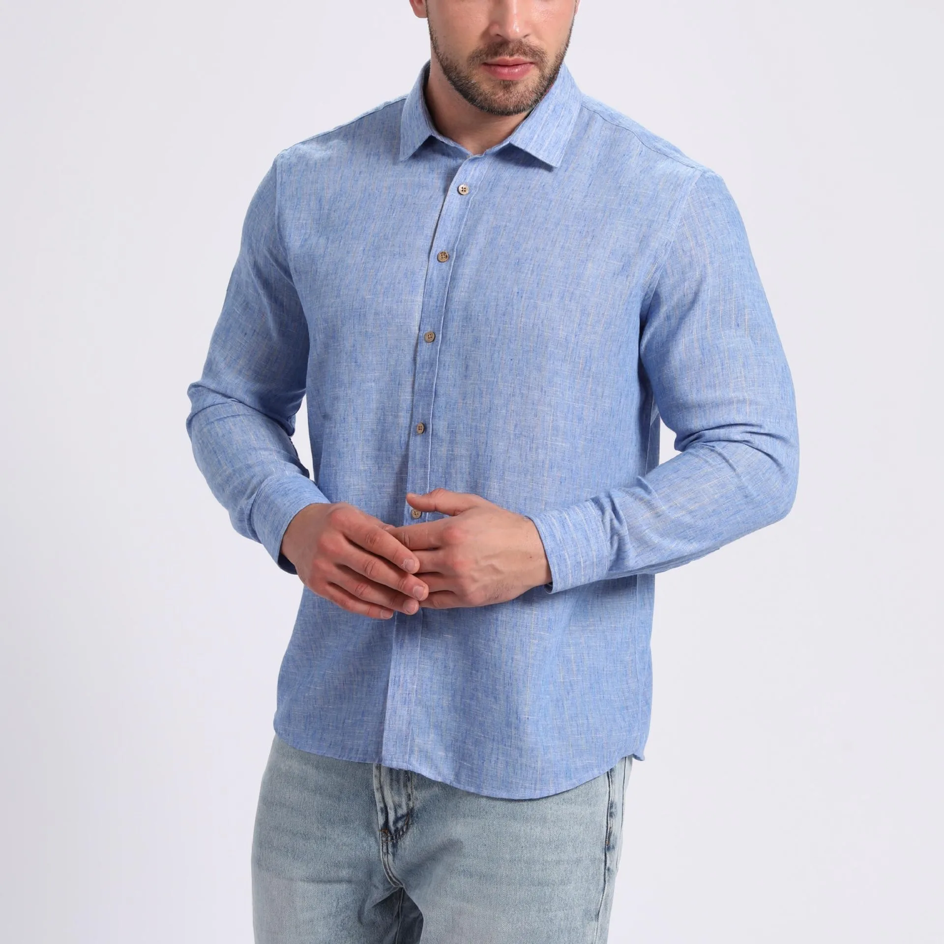 

New Men's Luxury Gold Striped Turn-Down Collar Long Sleeve Shirt, Linen-Look Retro Casual Breathable Linen Cardigan Shirt