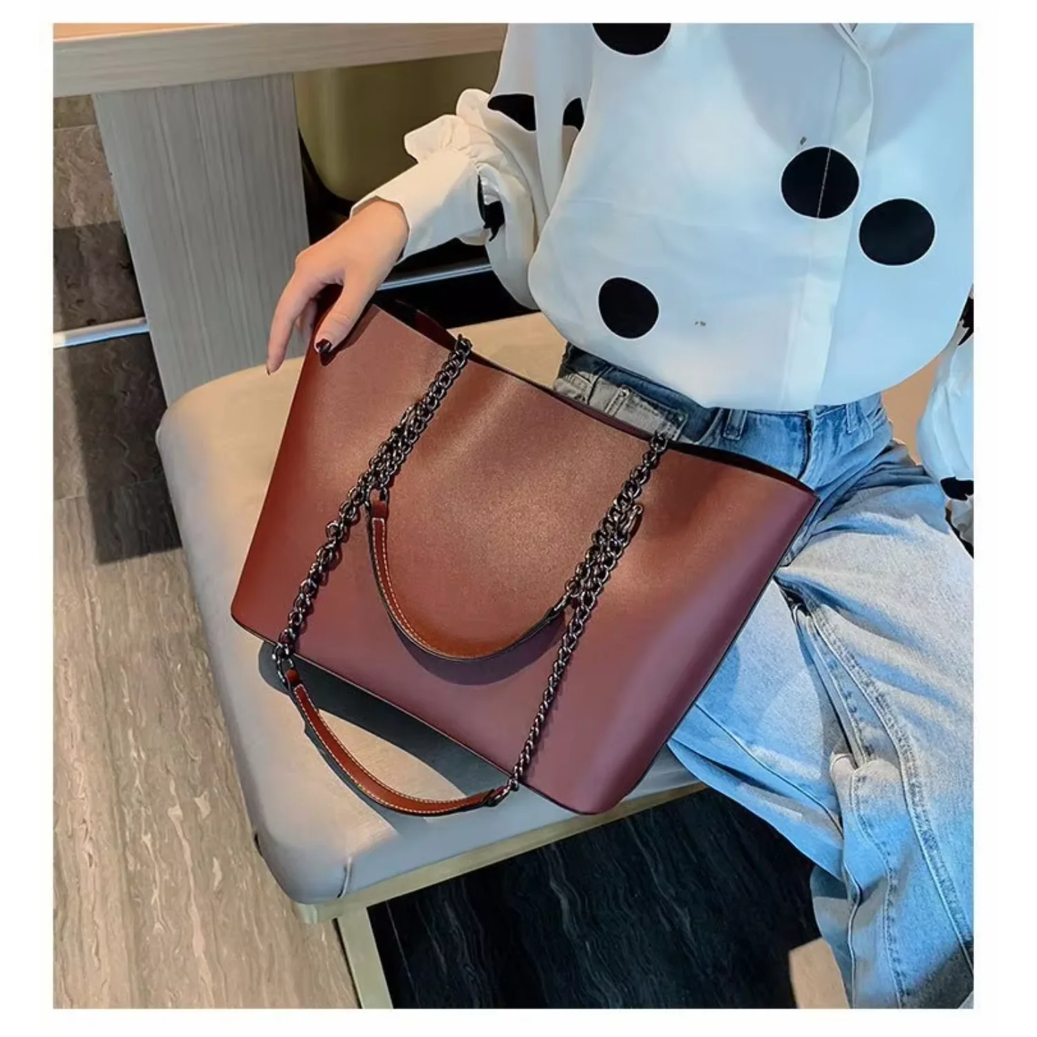 Wholesale Handle Chain Pu Tote  Shoulder Handle Chain Pu Tote  Women Underarm