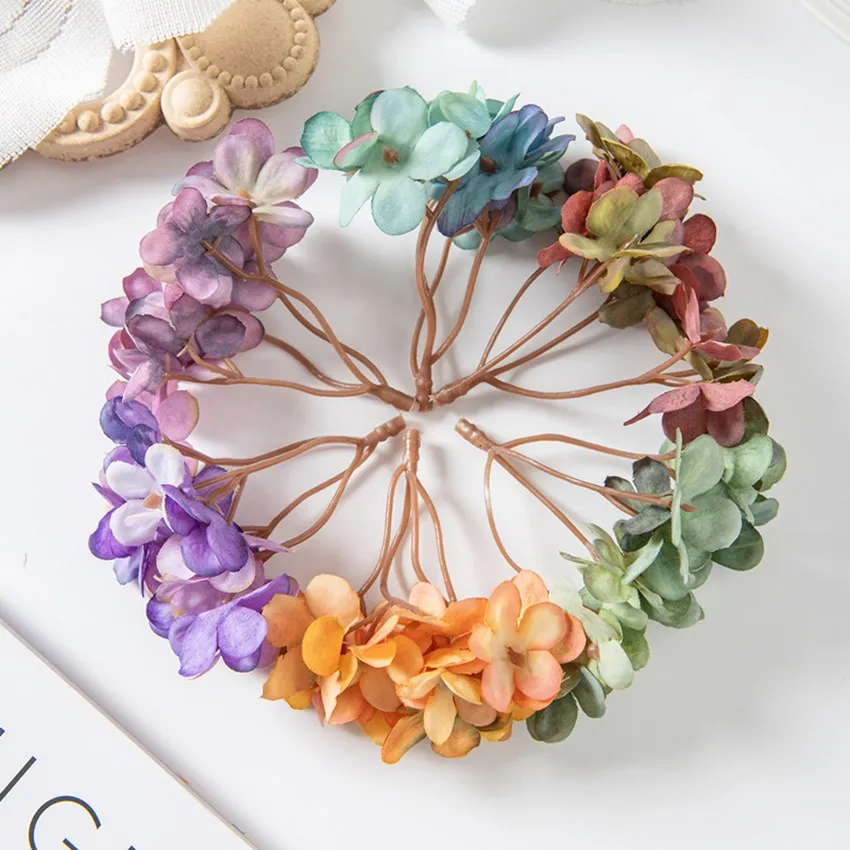 10PC 실크 수국 인공 꽃 홈 웨딩 사탕 상자 화환 장식 크리스마스 장식 높은 품질