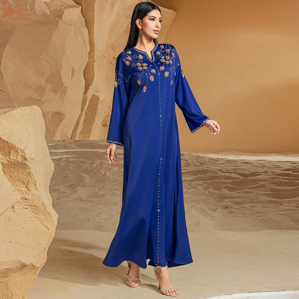 Vestido largo Abaya para mujer, Vestidos de fiesta musulmanes con diamantes, caftán marroquí Eid Ramadán Islam Dubai Abayas, bata árabe saudita Jalabiya