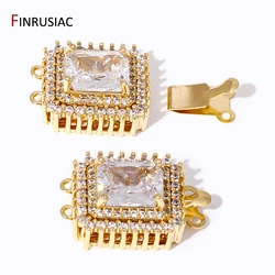Multi Style 18K Gold Plated Brass Rectangle Box Clasp,Zircon Layered Clasps Connectors for DIY Necklace Bracelet Making Supplies