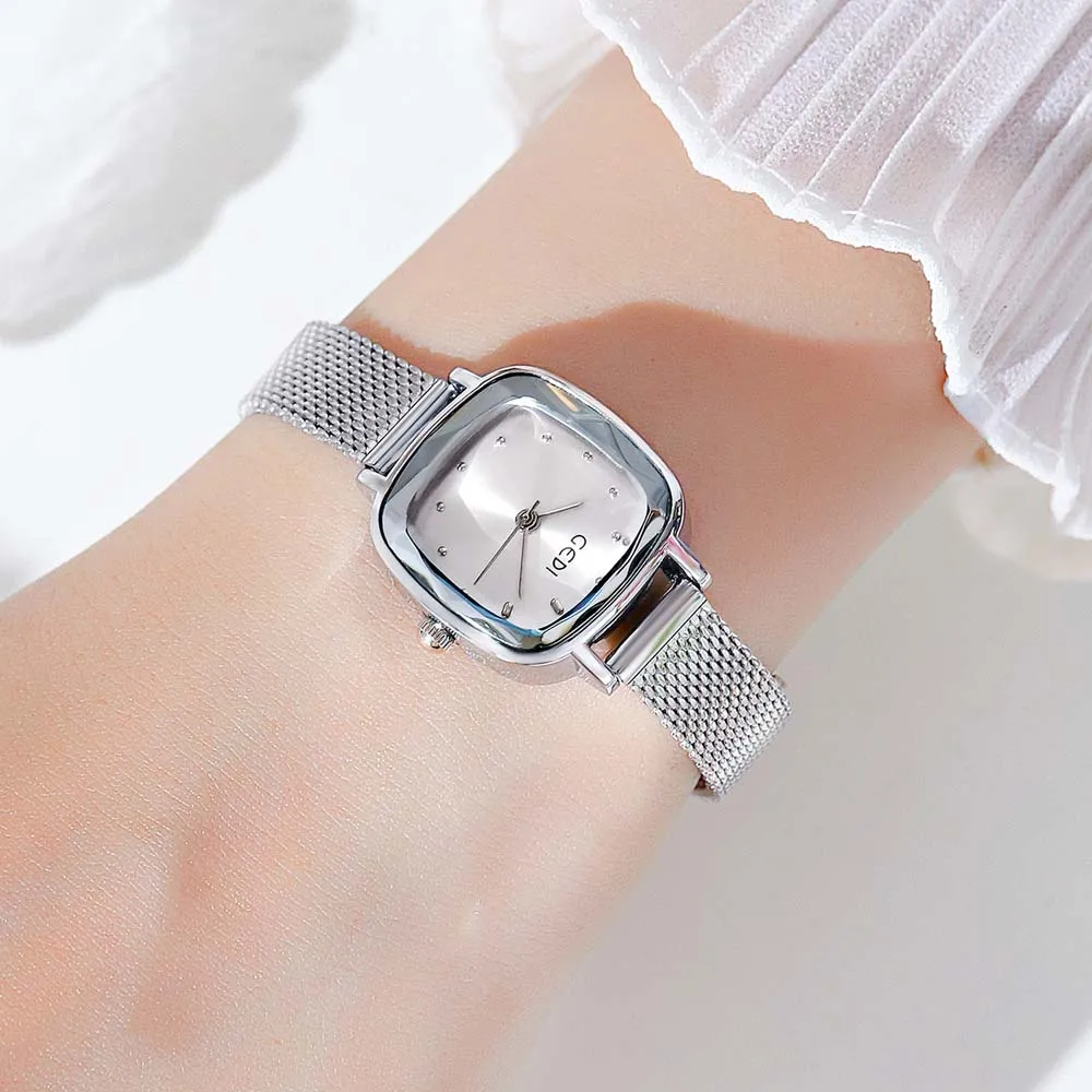 GEDI New Hot-Selling Stylish Mesh Band Square Women's Watch - Simple & Fashionable Quartz Watch Waterproof reloj mujer
