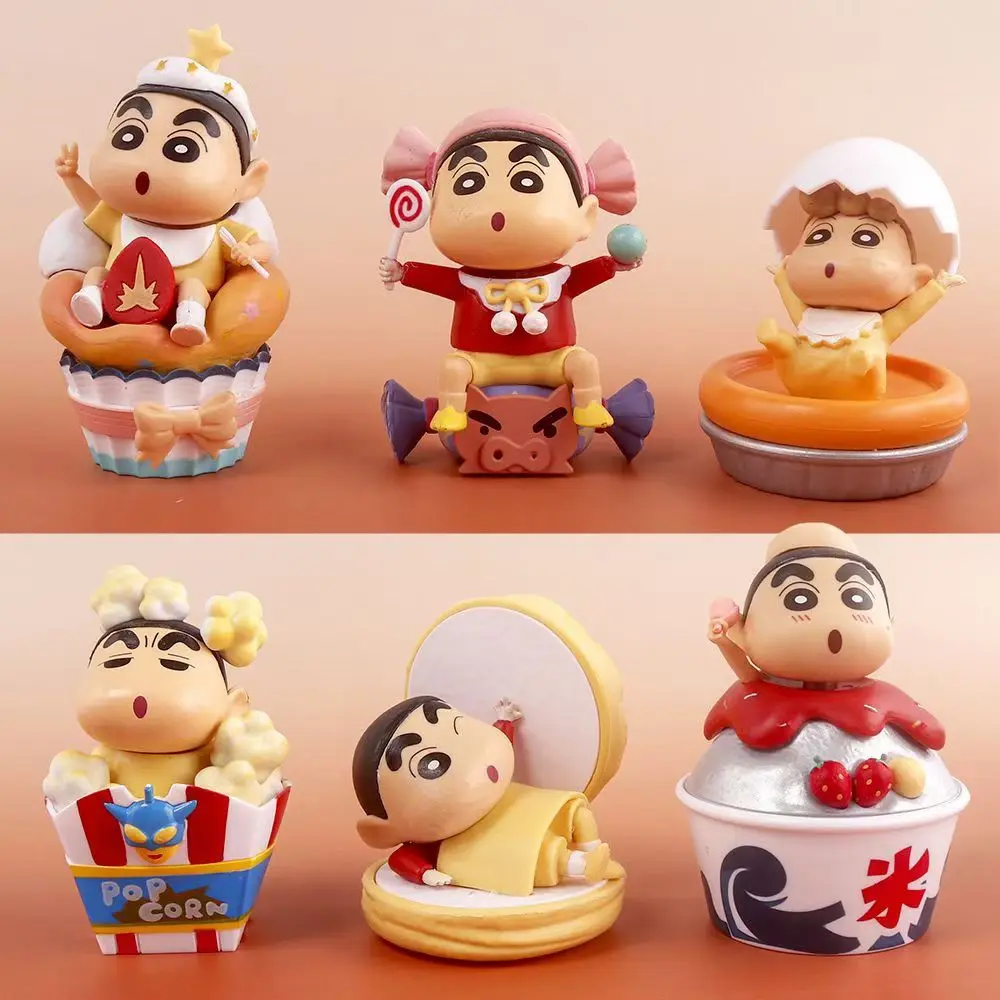 8 centimetri 6 pz/set Anime Crayon Shin-Chan Dim Sum Time Pvc Fai Da Te Figura Giocattoli Per Bambini Giocattoli Regali Auto Ornamento Cottura Della Torta decorazione regali