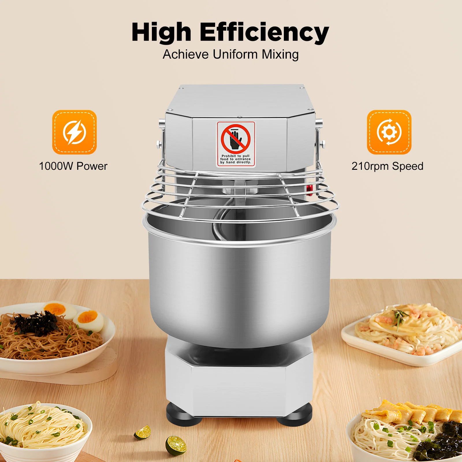 

750W 10L Commercial Food Dough Kneading Machine Double Speed for Bakery Kitchen Restaurant Dough Mixing Salad Jam Stirring