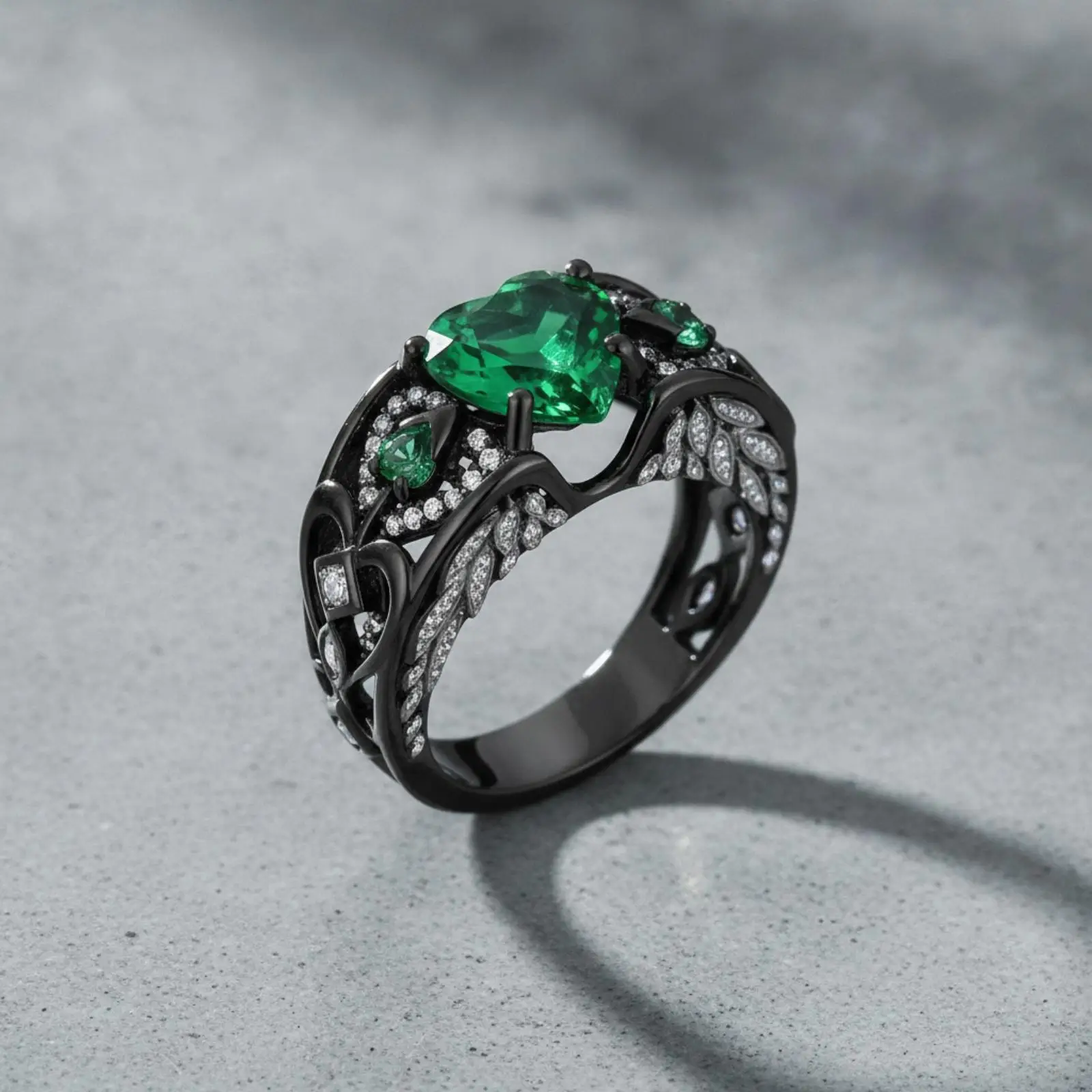 Crystal Heart Ring for Women Vintage Ornate Openwork Design with Clear Stone Setting Romantic Anniversary Gift Jewelry
