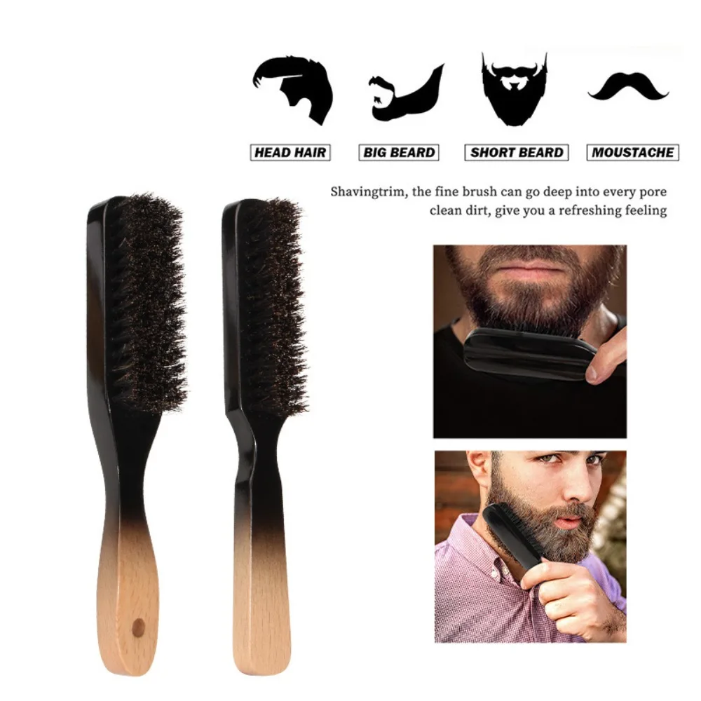 Wooden Handle Boar Bristle Beard Brush Detangling Straighten Brown Lotus Boar Bristles Massage Comb Barber Styling Tools