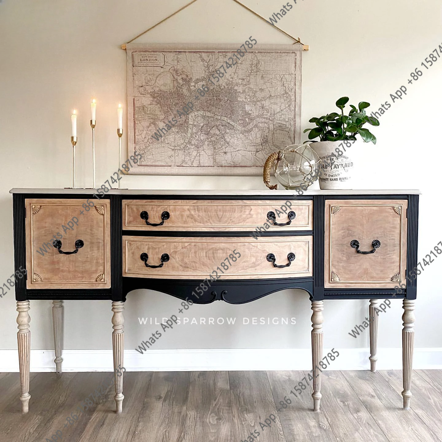 

French retro solid wood contrasting color living room hallway cabinet American modern simple storage furniture can be customized