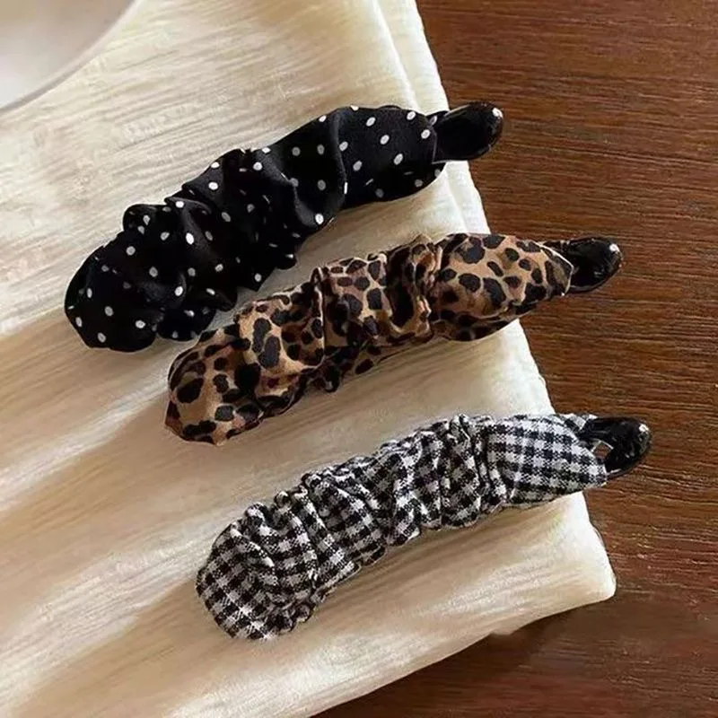 Leopard Plaid Polka Dot Banana Hair Clip Fabric Wrapped Non‑slip Ponytail Hair Clamp Women Fashion Retro Hair Accessories