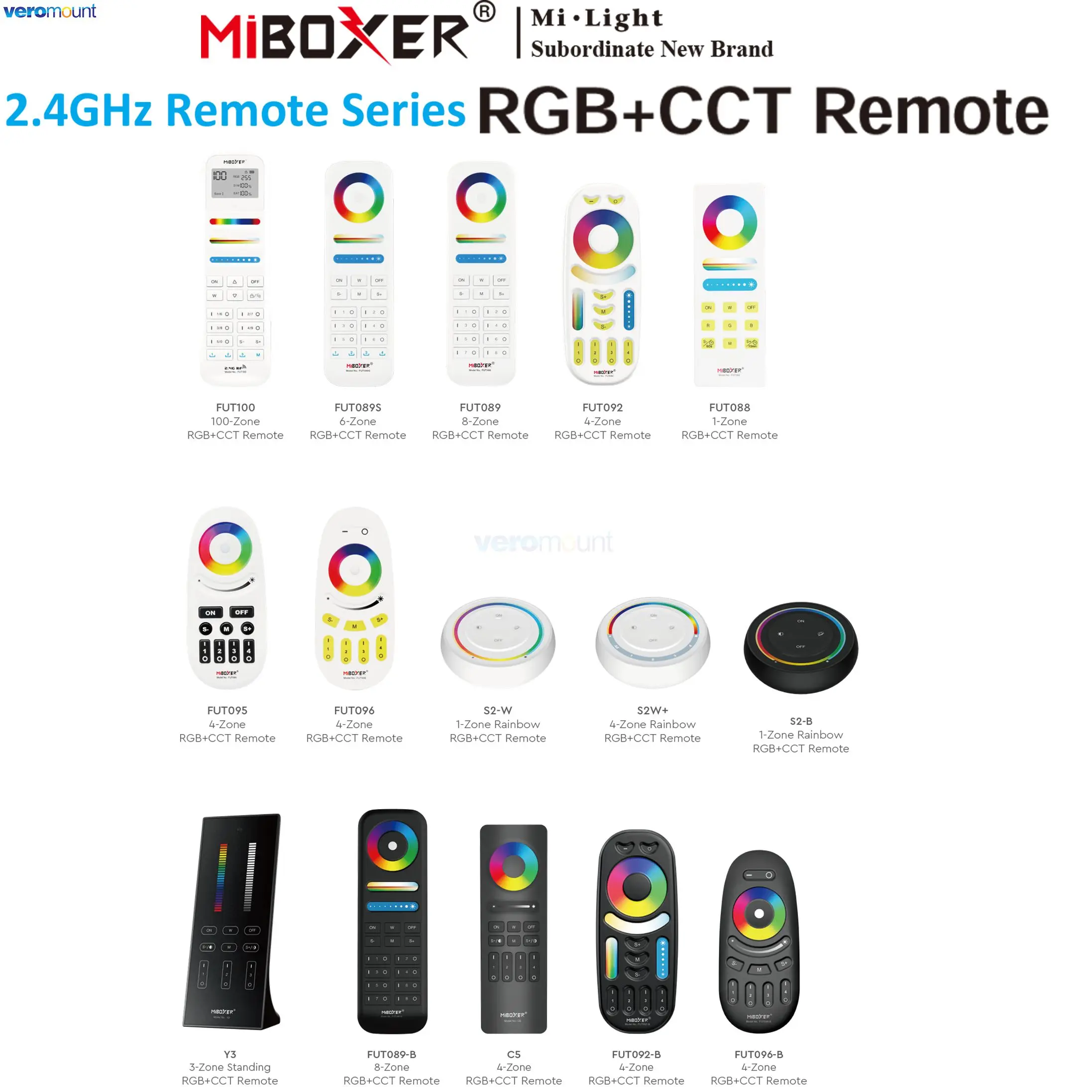 

Milight FUT088 FUT092 FUT089 FUT089S FUT100 C5 Y3 S2W+ 2.4G RF Wireless Hand Panel Remote for Miboxer RGBCCT LED Controller Lamp