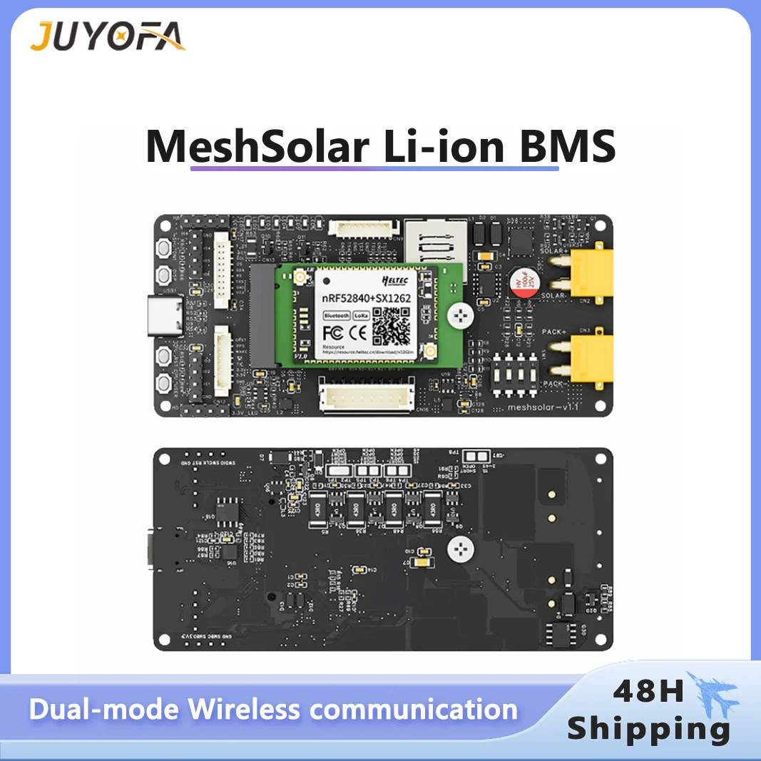 

Meshtastic Heltec MeshSolar Li-ion BMS nRF52480+SX1262 Board Dev Board 18-24V Solar DC/MPPT/USB PD3.0 Charging 10km BLE LoRa