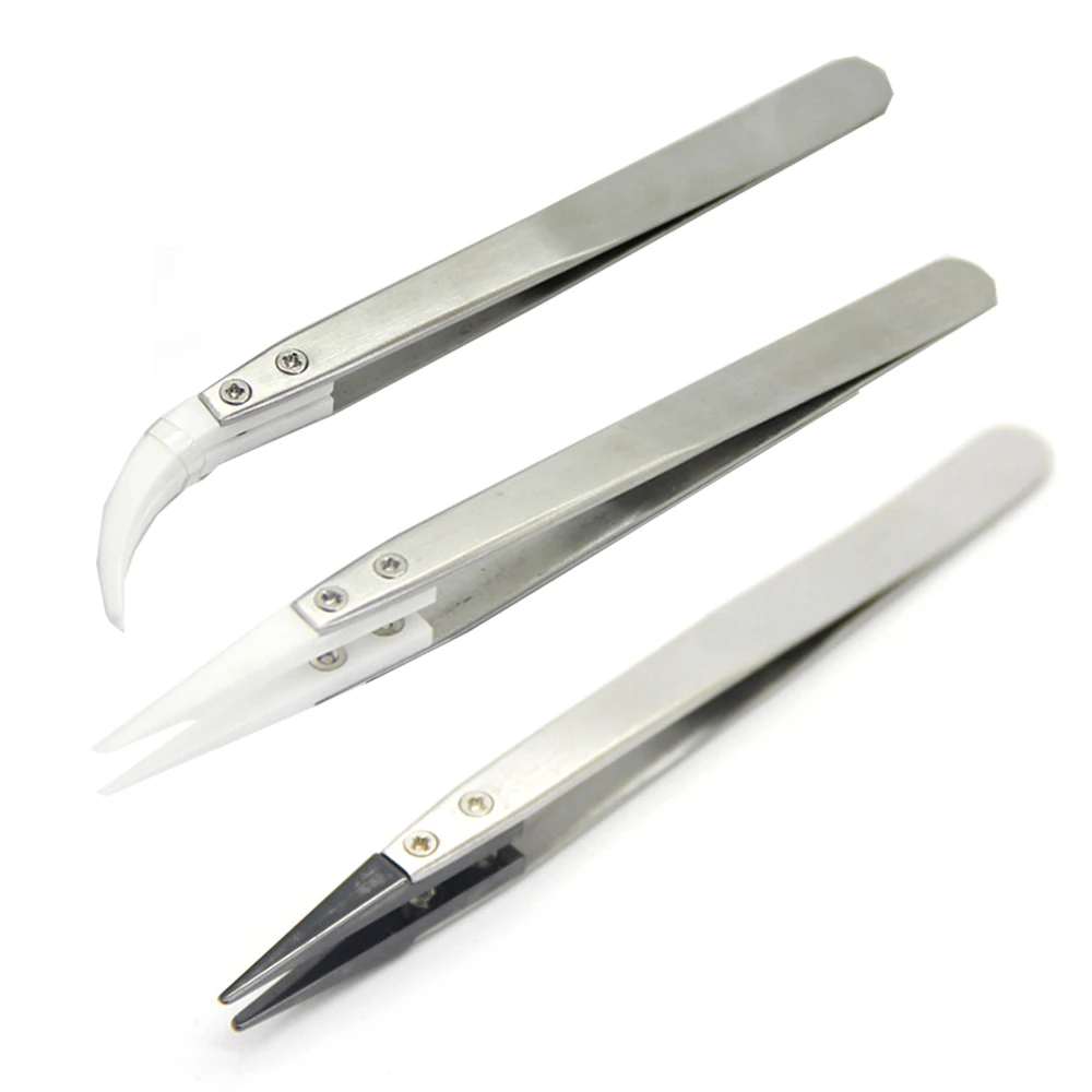 Ceramic Tweezers Electronics Soldering with Stainless Steel Handle Black Tweezers Hand Tool Precision Tweezer