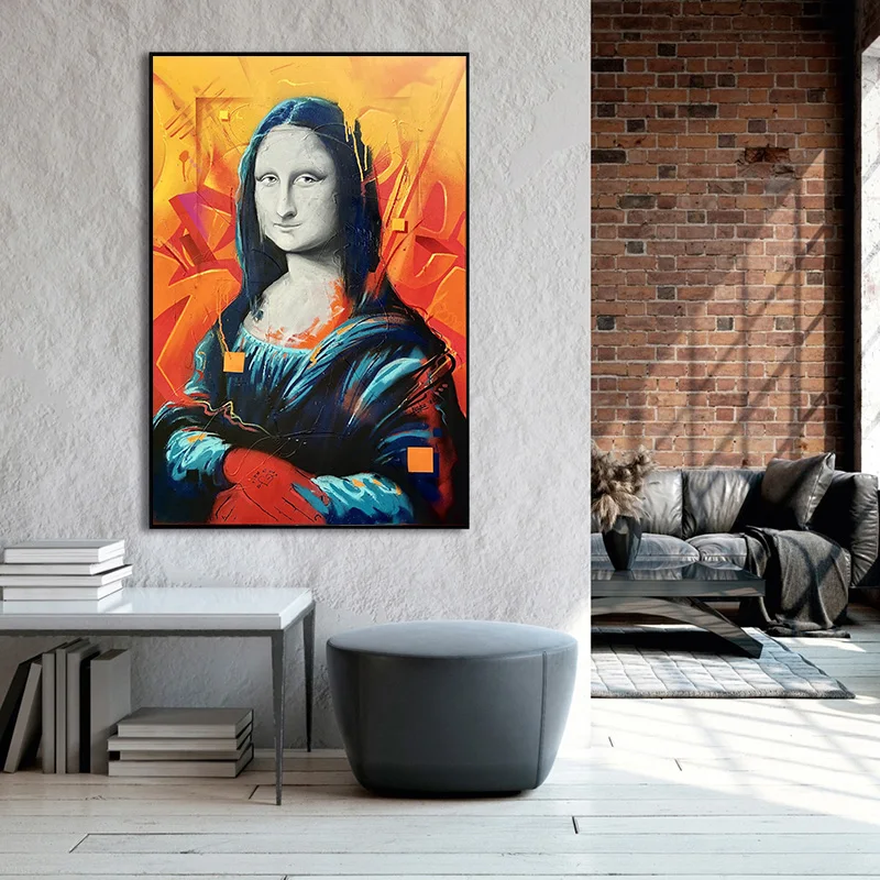 Creative Design of Mona Lisa Posters and Prints Modern Wall Art Classic Figure Canvas Painting with Frame for Bedroom Decoration