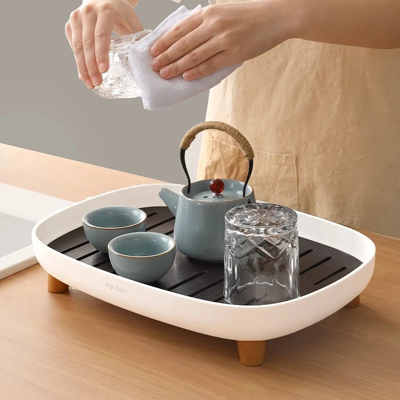 Bandeja de Té Estilo Japonés, Moderna y Lujosa con Almacenamiento y Drenaje de Agua, Mesa de Té Simple para Preparación en Seco, para Juego de Té Kongfu
