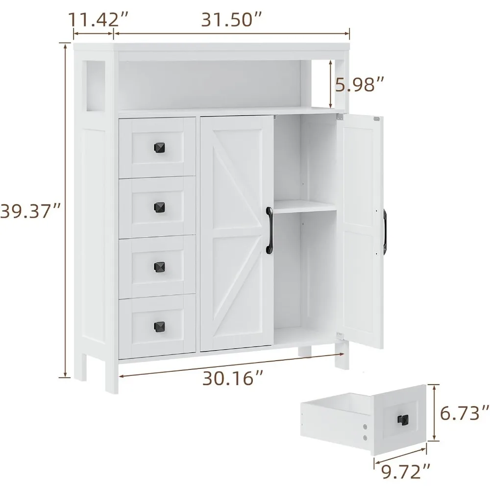 Storage Cabinet with Two Doors and Four Drawers, Freestanding Bathroom Storage Cabinet Kitchen Pantry Cabinet