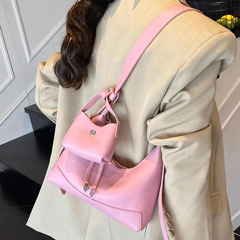 

Fashion Single Shoulder Crossbody Bag with Small Bag Pendant Design Women New PU Leather Versatile Korean Edition Square Bag