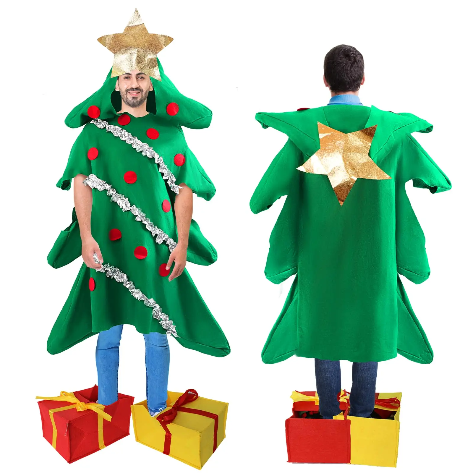 

Christmas Tree Costume Adult Christmas Onesie with Gift Shoes Covers for Adult Boys Girls Costume Cosplay Party Outfit Gifts