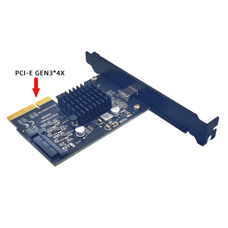 

1 Port TYPE-C USB 3.2 GEN2*2 20Gbps PCIE Card PCI-E USB C Riser SATA Power PCI Express 3.0 X4 to TYPE C Expansion Adapter for PC