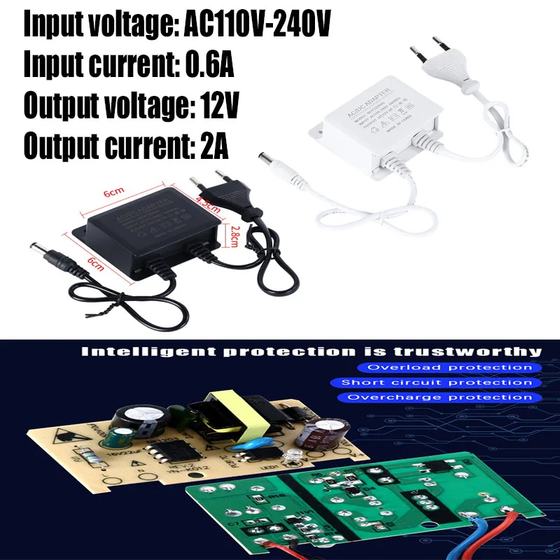

Tough Waterproof Power Supply Adapter for CCTV Security; EU/US Plug; DC12V 2A, AC100V-240V Input