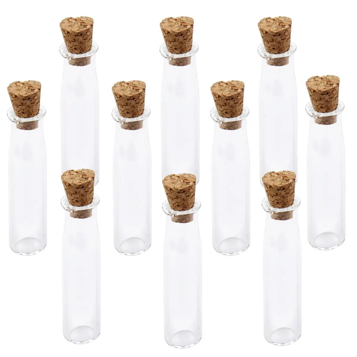 10Pcs Transparent Mini Glass Wish Bottles Cylinder Style Wooden Cork Top for DIY Necklace Sand Art Perfume Container Party Favor