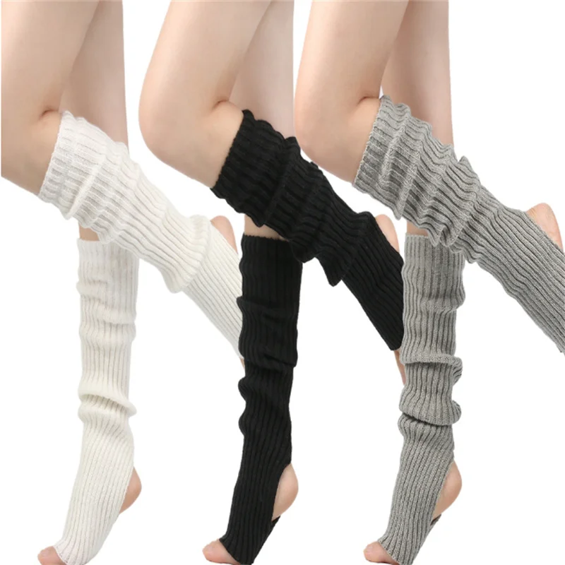 1 pair women ribbed stirrup calf leg warmers, open heel elastic knit leg sleeves, balletcore Y2K streetwear daily outfit