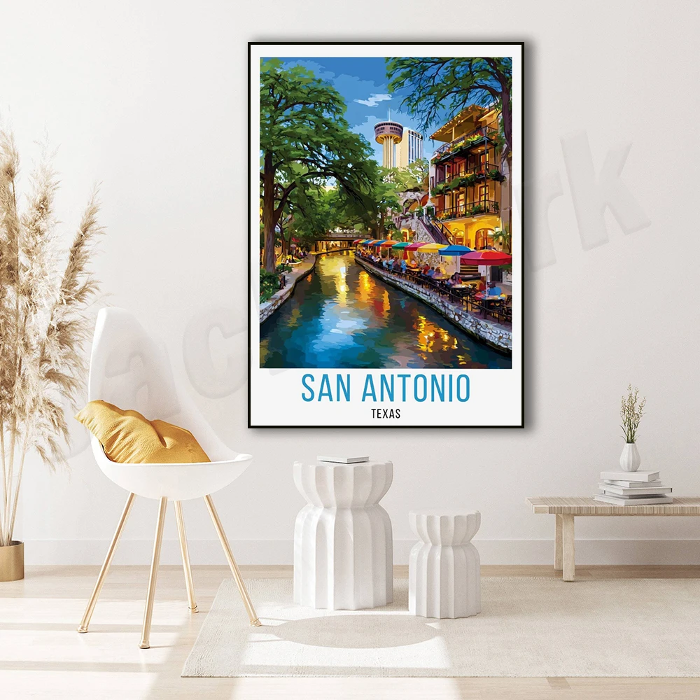 San Antonio Riverwalk, Texas — Canvas Wall Art Print | Urban Travel Poster for Living Room & Office Decor
