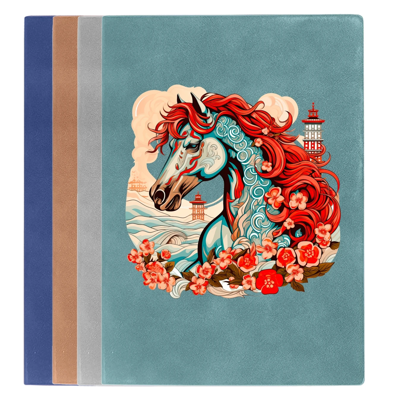 Vintage Leather A5 Notebook with Blooming Floral and Horse Design, Ideal for Office, Study, Meeting, Gift, Planning, Diary