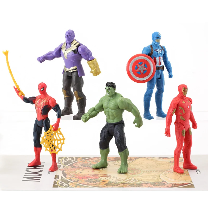 5pcs Spiderman Hulk Ironman Figures model Toys Set Kids Anime Action toy decorate Avengers Movie Movabl Dolls Gifts for Children