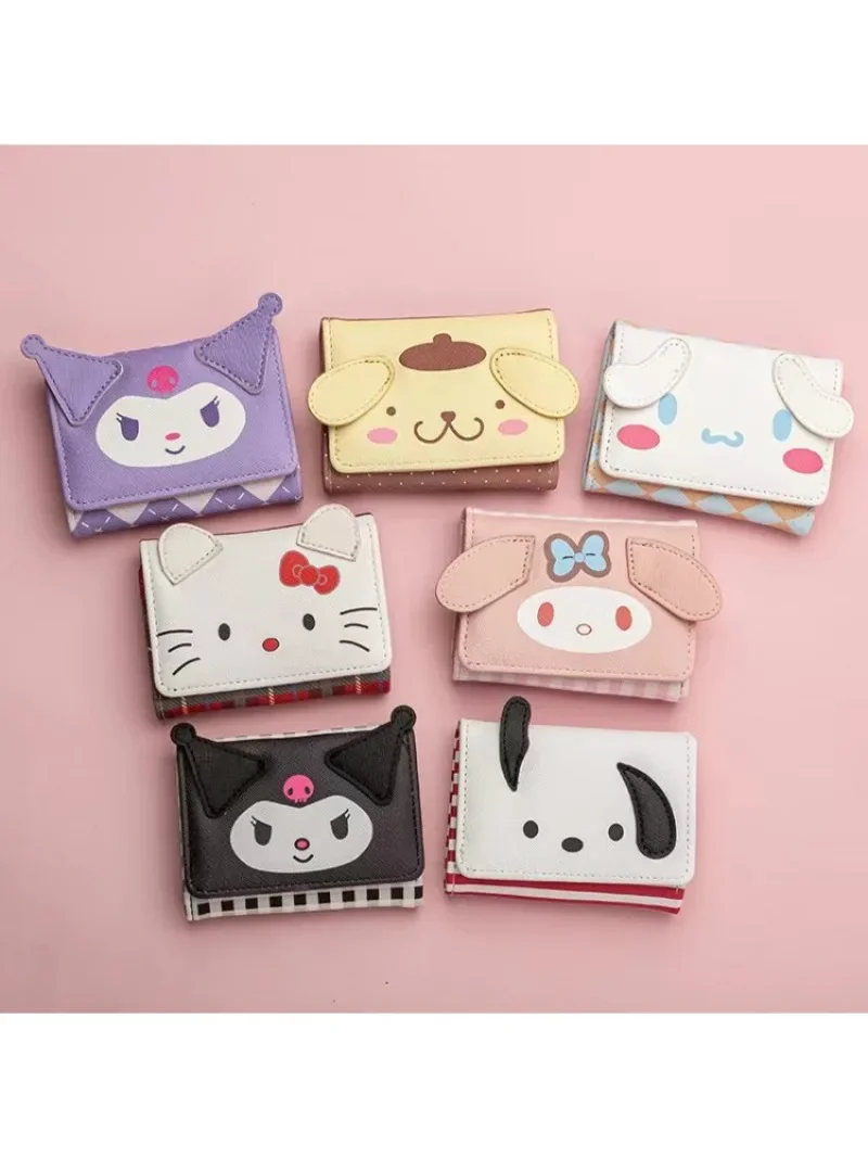 Sanrio Hello Kitty Bag Kawaii Cinnamoroll My Melody Kuromi Casual Fashion PU Leather Wallet Cute Folding Card Bag Birthday Gifts