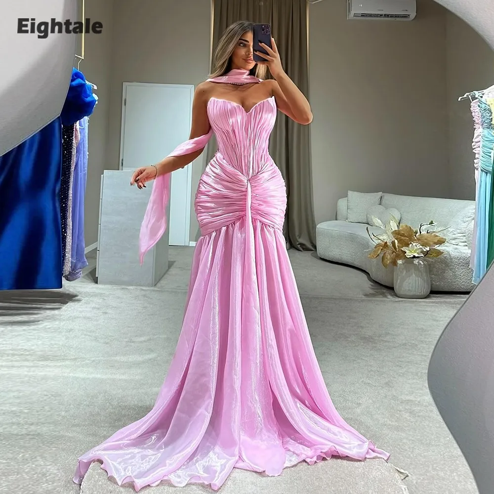 

Eightale Evening Dresses Sweetheart Pleats Pink Customized Floor Length Halter Prom Party Gown vestido de fiesta