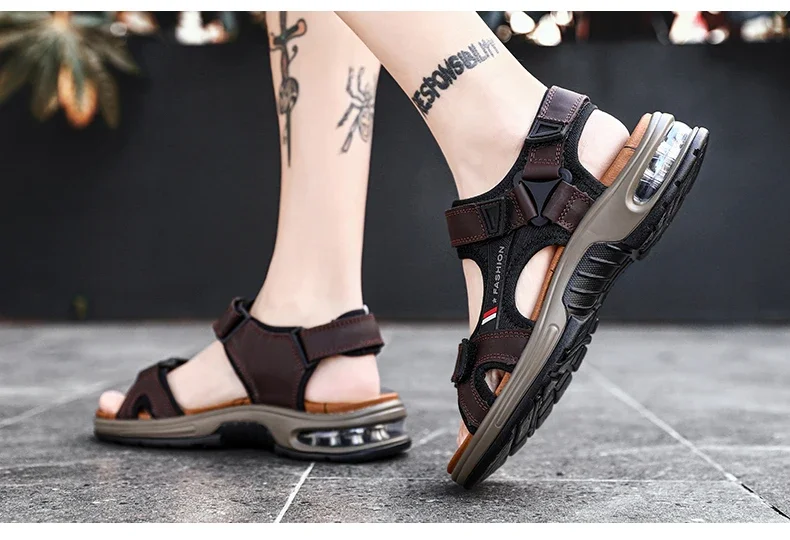 Neue Sommer Echtes Leder Männer Sandalen Mode-Design Atmungsaktive Casual Schuhe Männer Weichen Boden Outdoor Strand Sandalen Große Größe 46 – Detail 17
