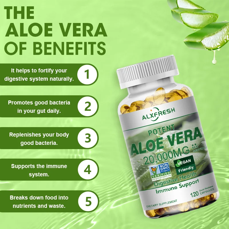 Alxfresh Aloe Vera Capsules Support Intestinal Digestion Weight Loss Immune Function Support Cardiovascular & Joint Health